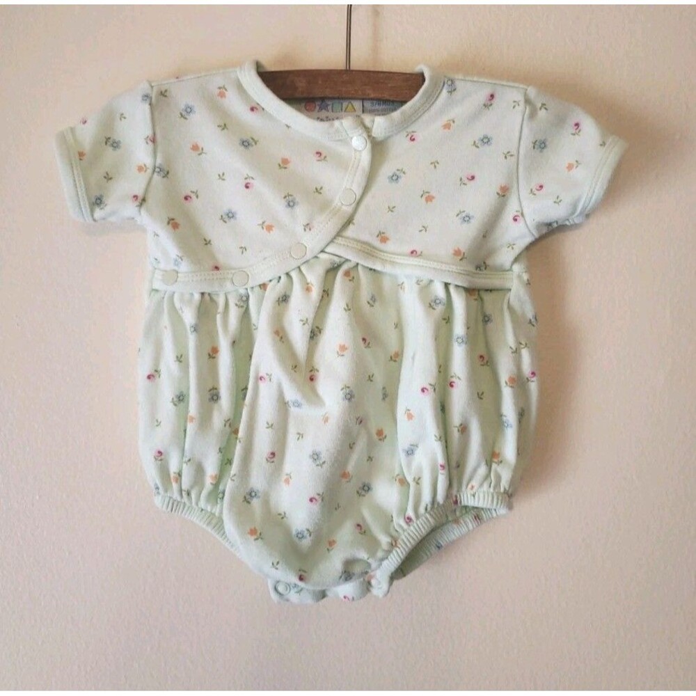 Miniwear 3/6 Months Onesy Y2K Vintage 2000s Mint Green Small Flower Design EUC